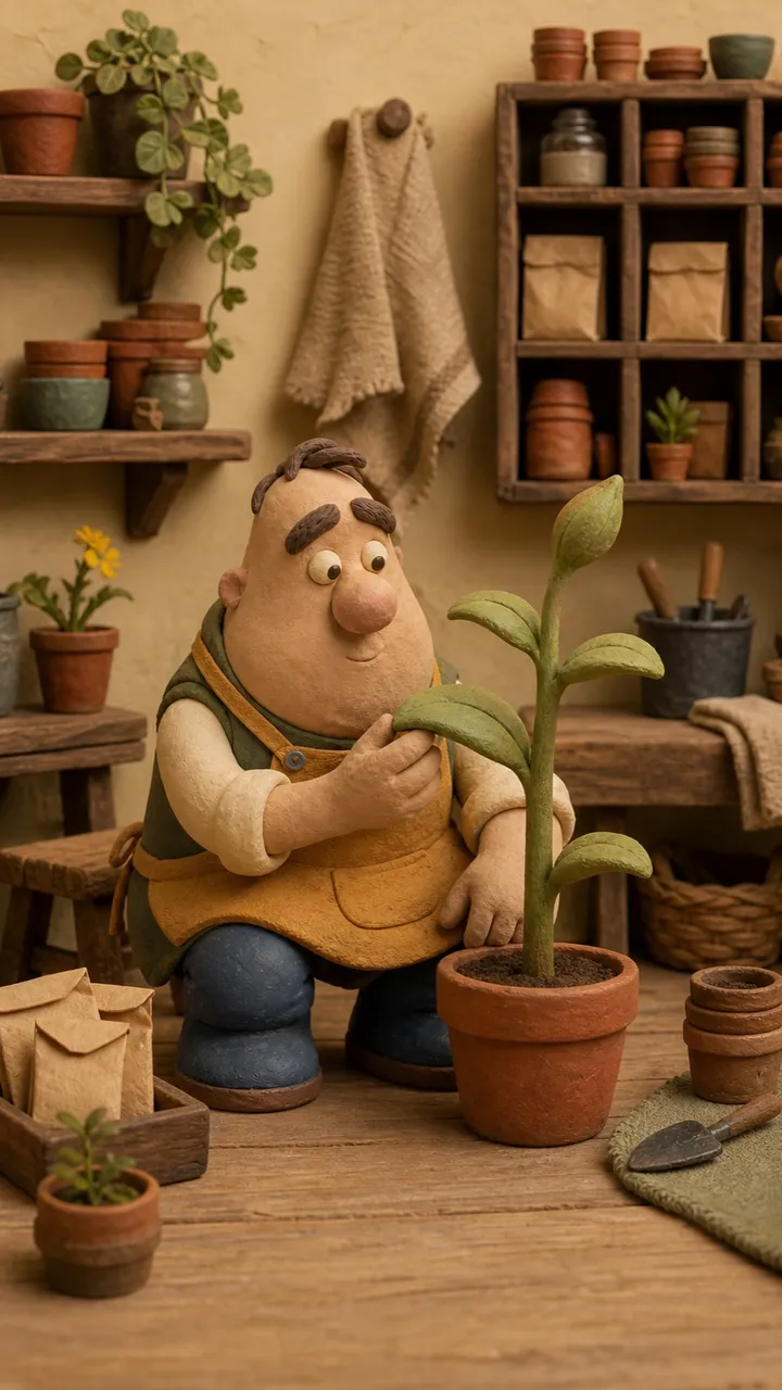 A frame from the Claymation video style