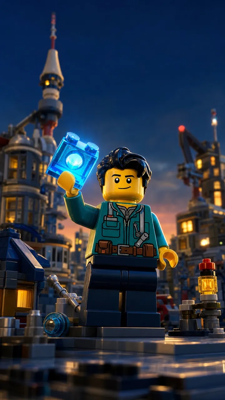 A frame from the Toy Bricks video style