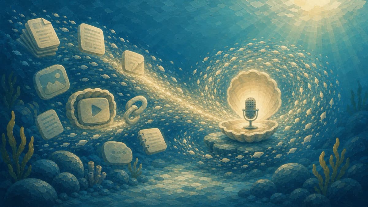 Deep Ocean gouache painting of a podcast studio under the sea